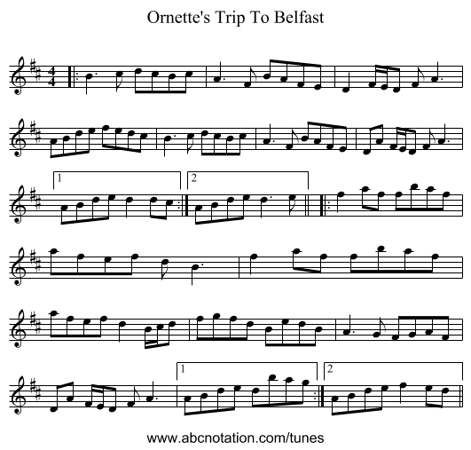 Ornette's Trip To Belfast - staff notation