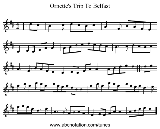 Ornette's Trip To Belfast - staff notation