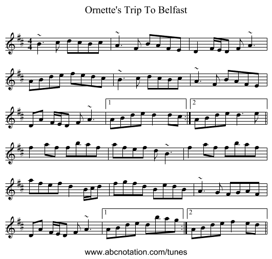 Ornette's Trip To Belfast - staff notation