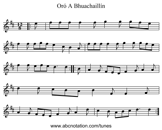 Oró A Bhuachaillín - staff notation