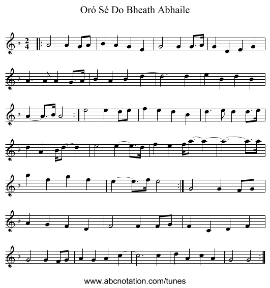 Oró Sé Do Bheath Abhaile - staff notation