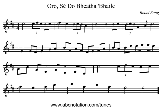Oró, Sé Do Bheatha 'Bhaile - staff notation