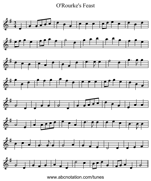 O'Rourke's Feast - staff notation