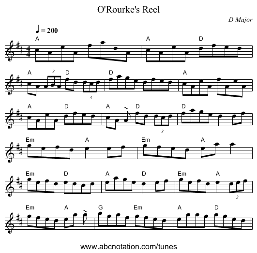 O'Rourke's Reel - staff notation