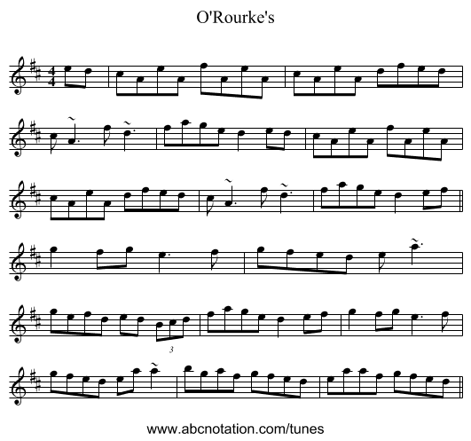 O'Rourke's - staff notation