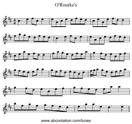 O'Rourke's - staff notation