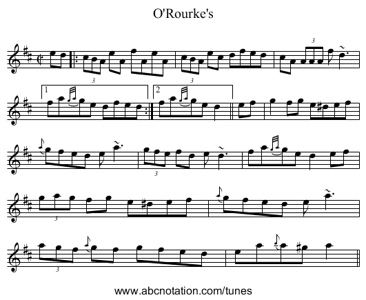 O'Rourke's - staff notation