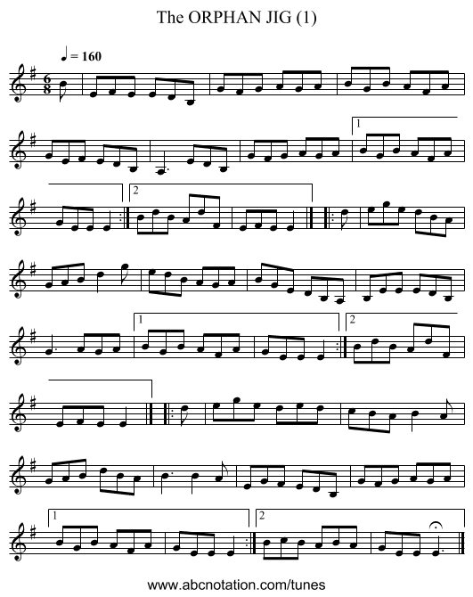 ORPHAN JIG (1), The - staff notation