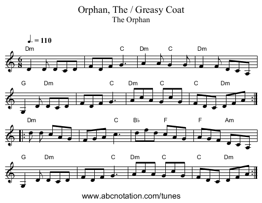 Orphan, The / Greasy Coat - staff notation