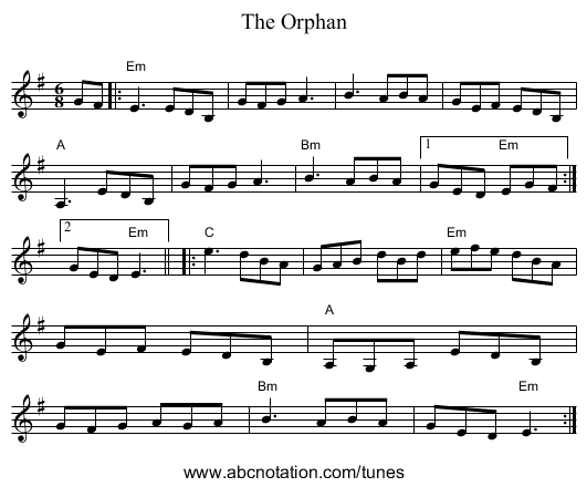 Orphan, The - staff notation