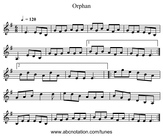 Orphan - staff notation