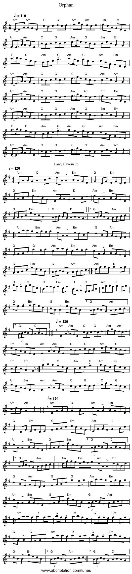 Orphan - staff notation