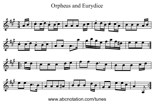 Orpheus and Eurydice - staff notation
