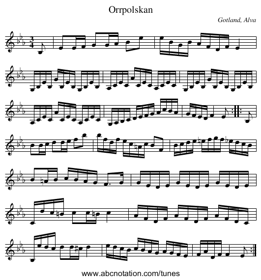 Orrpolskan - staff notation