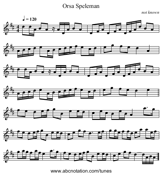 Orsa Speleman - staff notation