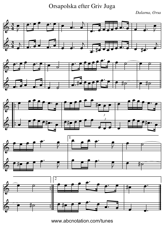 Orsapolska efter Griv Juga - staff notation