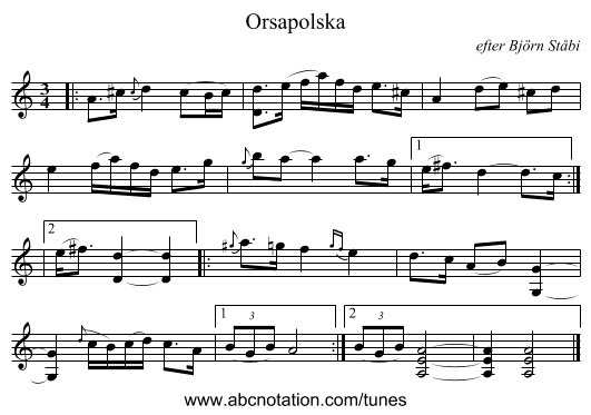 Orsapolska - staff notation