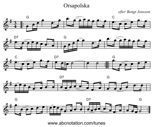 Orsapolska - staff notation