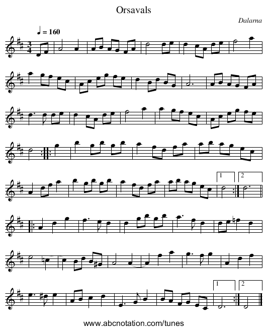 Orsavals - staff notation