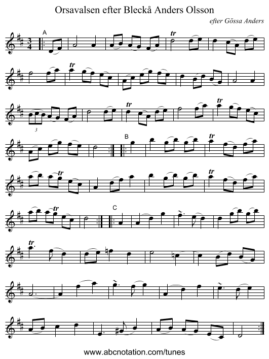 Orsavalsen efter Bleck&aring; Anders Olsson - staff notation