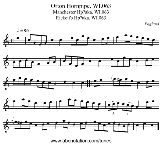 Orton Hornpipe. WI.063 - staff notation
