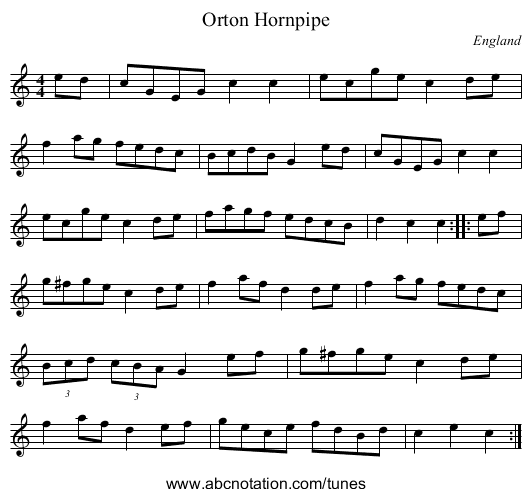 Orton Hornpipe - staff notation