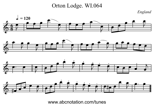 Orton Lodge. WI.064 - staff notation
