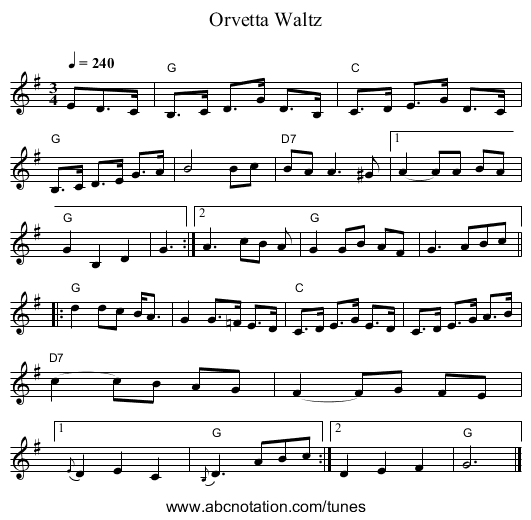 Orvetta Waltz - staff notation
