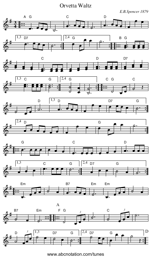 Orvetta Waltz - staff notation