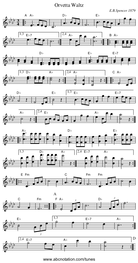 Orvetta Waltz - staff notation