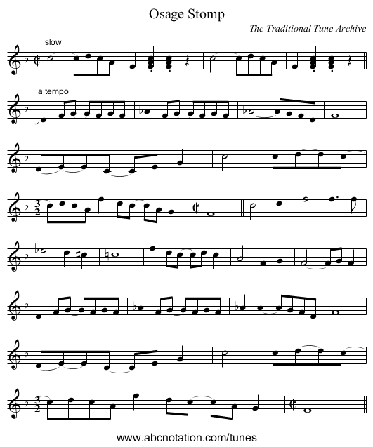 Osage Stomp - staff notation