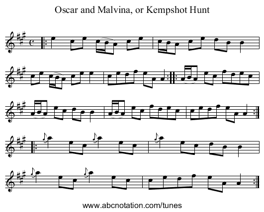 Oscar and Malvina, or Kempshot Hunt - staff notation