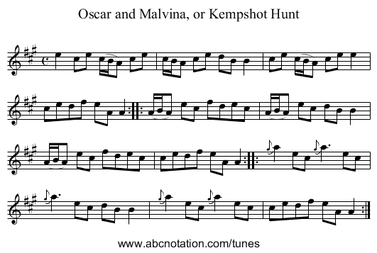 Oscar and Malvina, or Kempshot Hunt - staff notation
