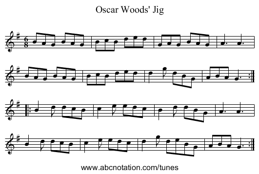 Oscar Woods' Jig - staff notation