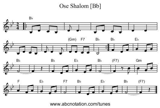 Ose Shalom [Bb] - staff notation