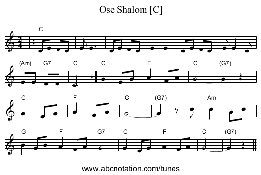 Ose Shalom [C] - staff notation