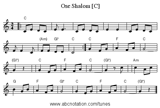 Ose Shalom [C] - staff notation