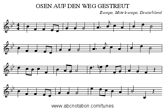 OSEN AUF DEN WEG GESTREUT - staff notation