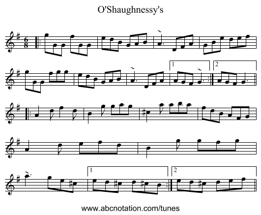 O'Shaughnessy's - staff notation