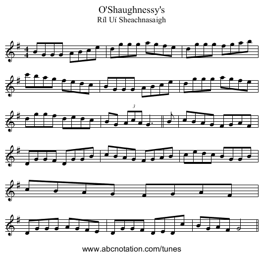O'Shaughnessy's - staff notation