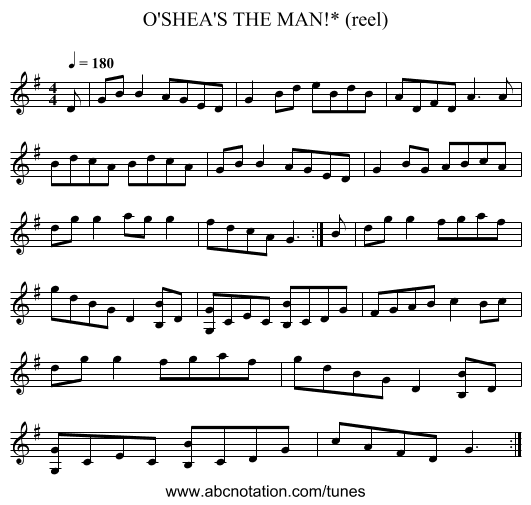 O'SHEA'S THE MAN!* (reel) - staff notation