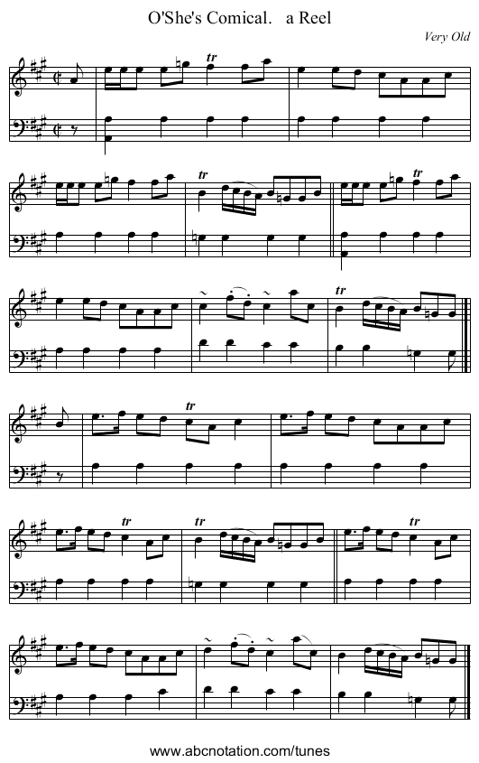 O'She's Comical.   a Reel - staff notation