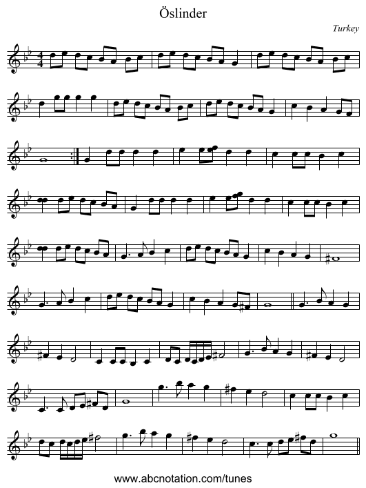 Öslinder - staff notation