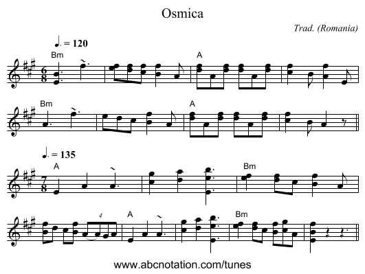 Osmica - staff notation