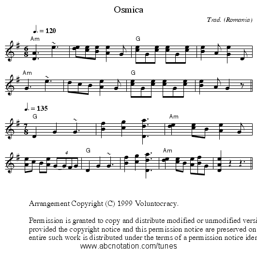 Osmica - staff notation