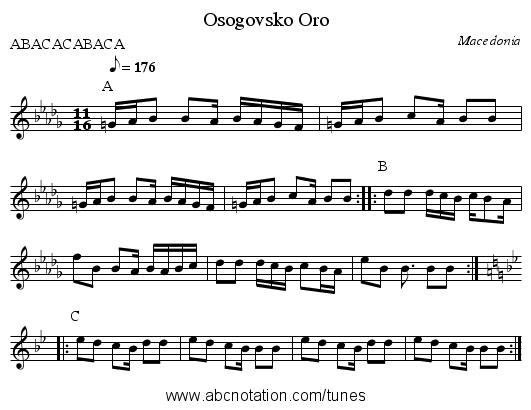 Osogovsko Oro - staff notation