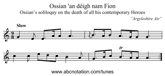 Ossian 'an déigh nam Fion - staff notation