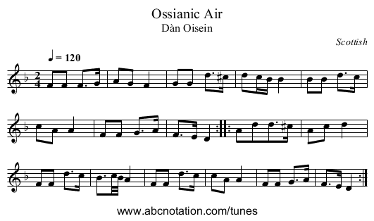 Ossianic Air - staff notation