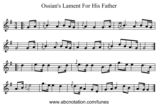 Ossian's Lament For His Father - staff notation