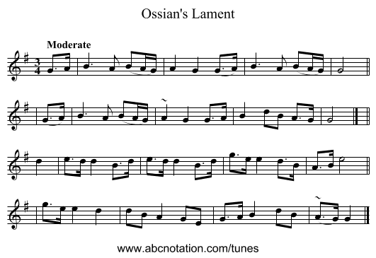 Ossian's Lament - staff notation